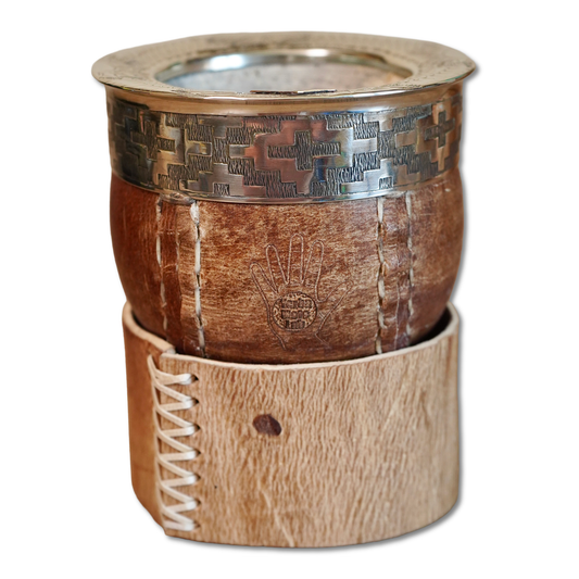 Imperial Calabash Mate Gourd - Chiseled Rim & Natural Leather