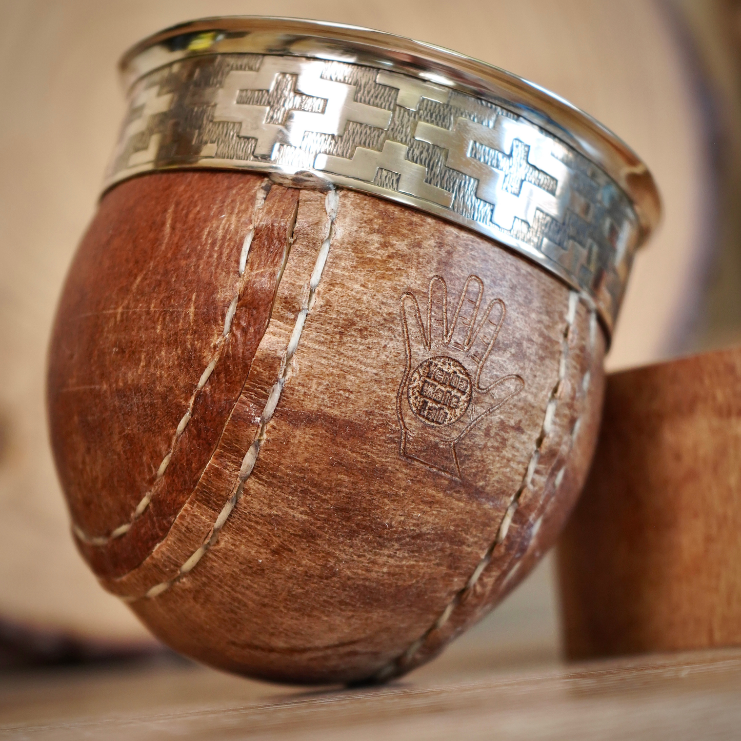 Imperial Calabash Mate Gourd - Chiseled Rim & Natural Leather