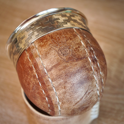 Imperial Calabash Mate Gourd - Chiseled Rim & Natural Leather