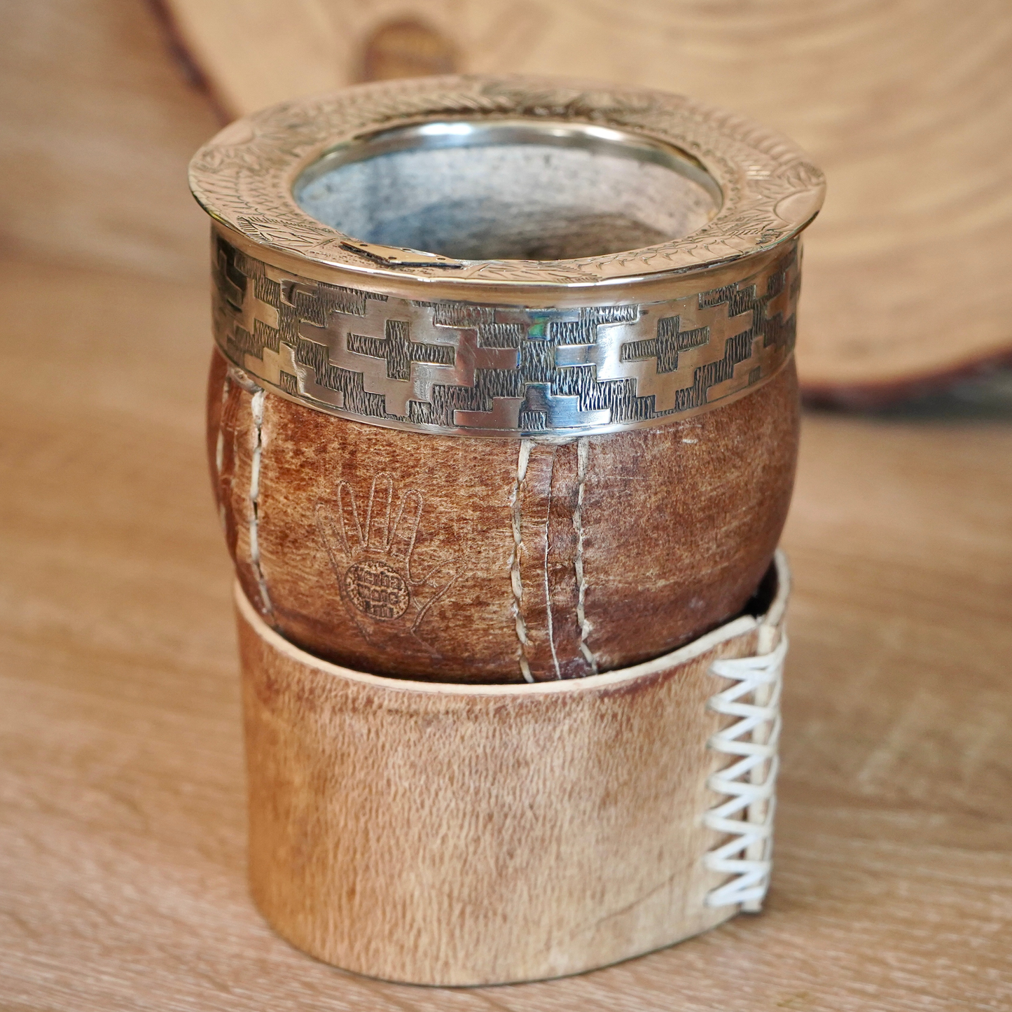 Imperial Calabash Mate Gourd - Chiseled Rim & Natural Leather